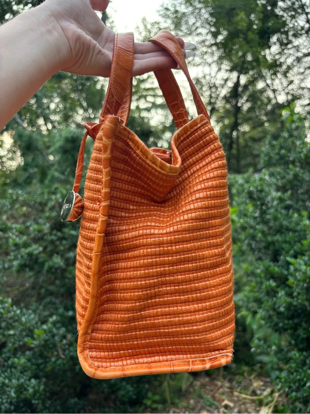 Furla Wicker Croc Embossed Tote Bag